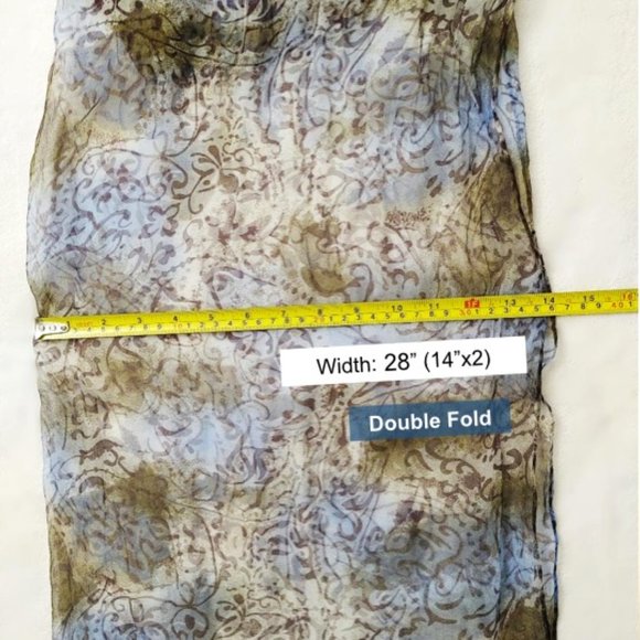 100% Silk Rectangle Long Scarf Sheer Blue Brown Floral Print Soft Lightweight - Picture 8 of 11